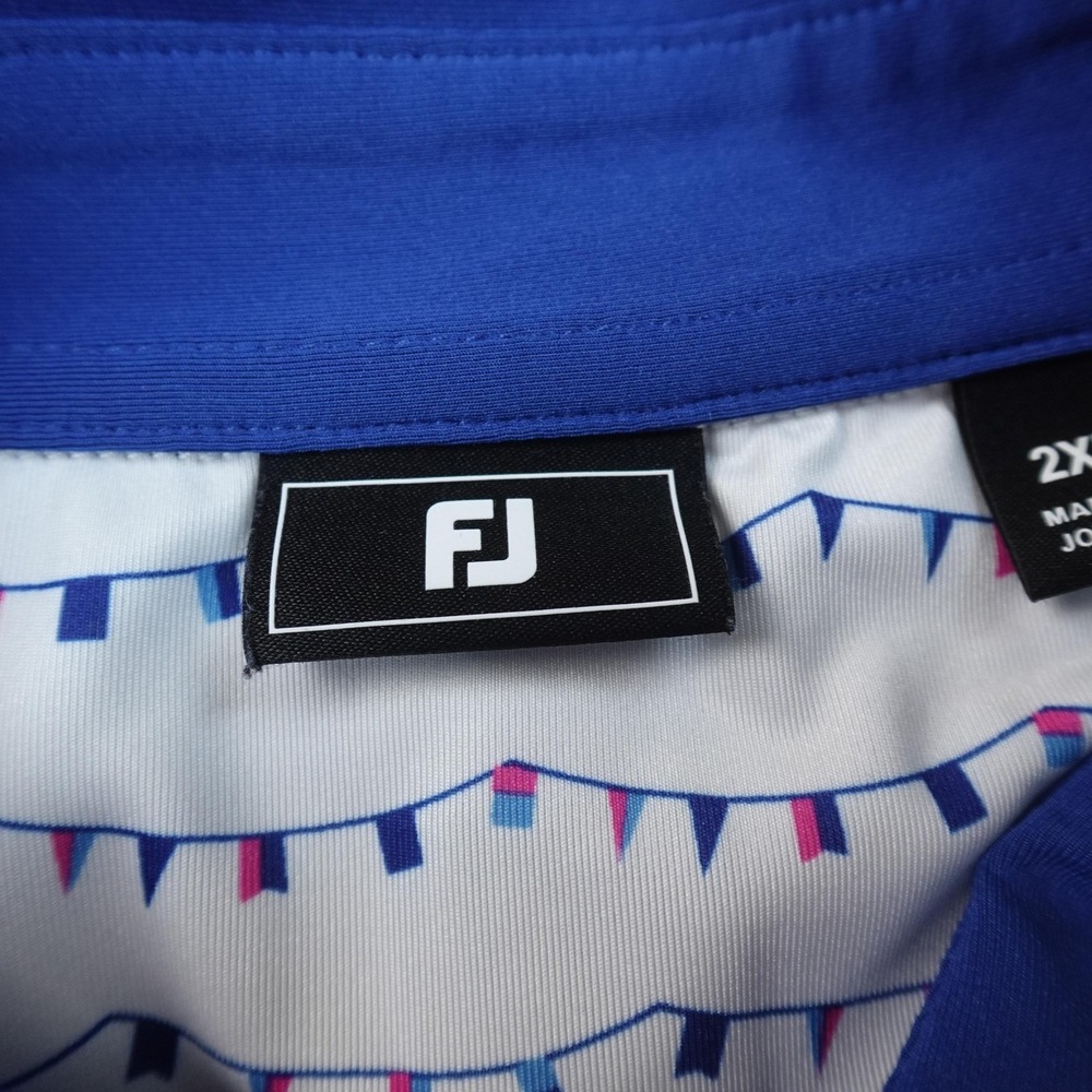 FootJoy Polo Shirt Mens 2XL White Flag Print Golf Performance Stretch Preppy Top - Picture 4 of 12